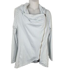 Plush Boutique Womens Moto Jacket Small Striped Asymmetrical Zip Green White